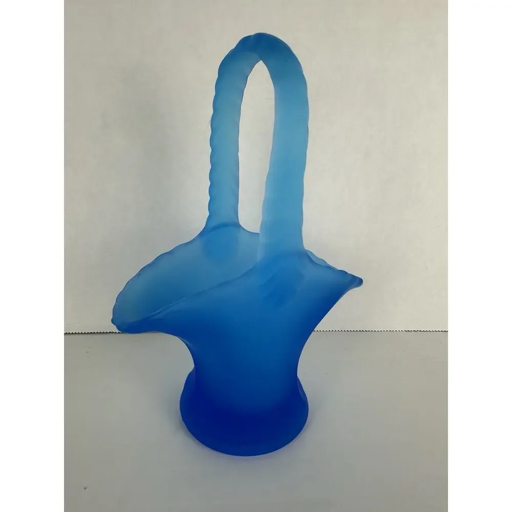 VTG Blue Satin Glass Basket Westmoreland basket Decor